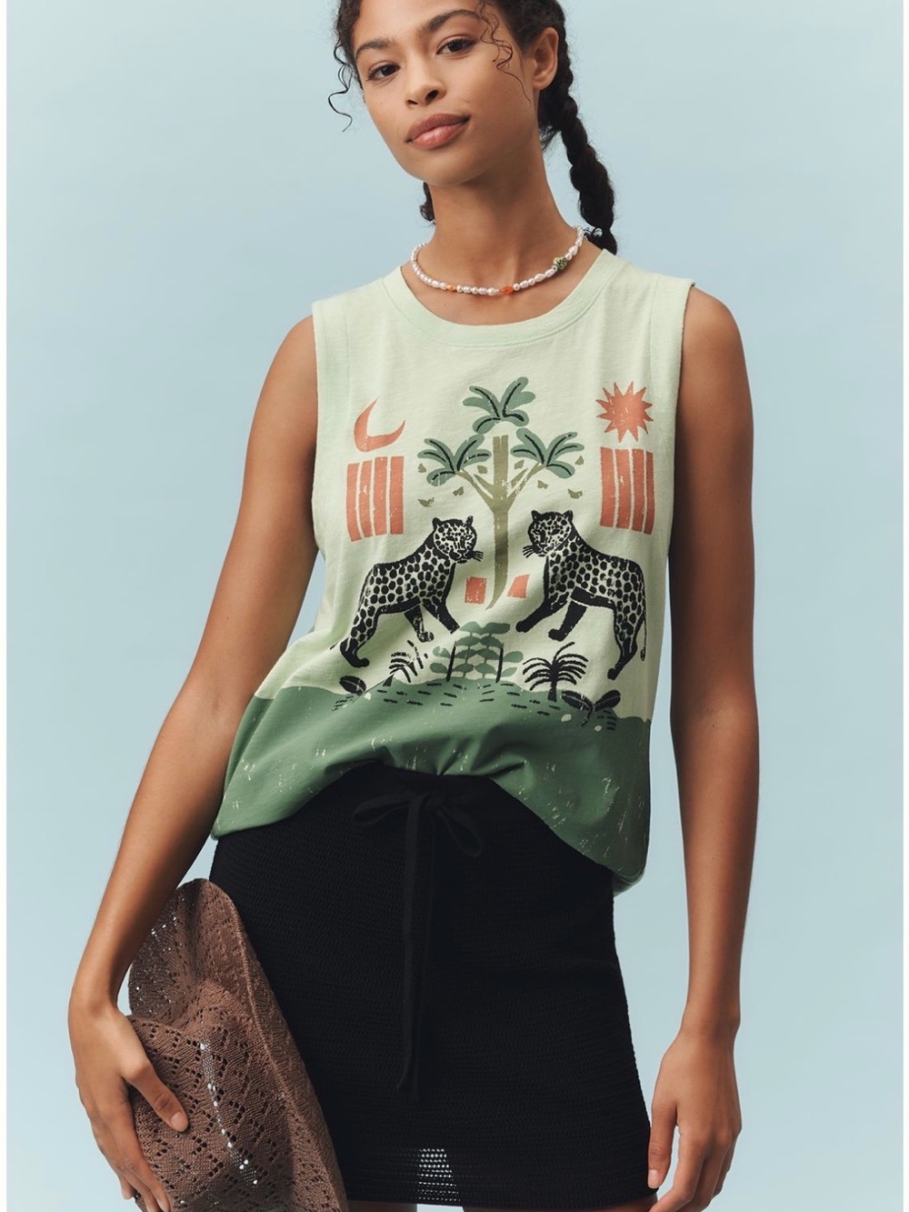 Anthropologie Sage Green Graphic muscle tee